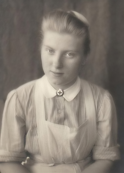 Red Cross badge in wear